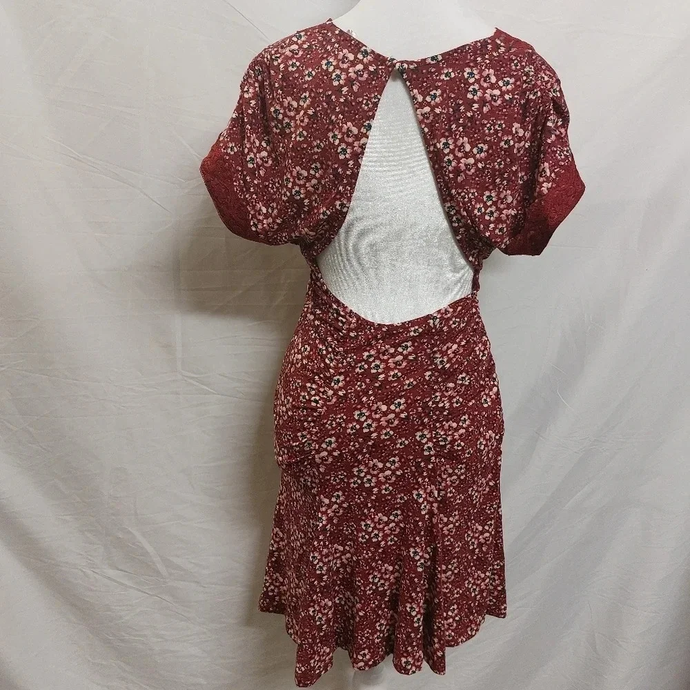 Free People Sweet Talker red Floral lace Boho Cottagecore 90s Mini Dress Size XS - Picture 10 of 16